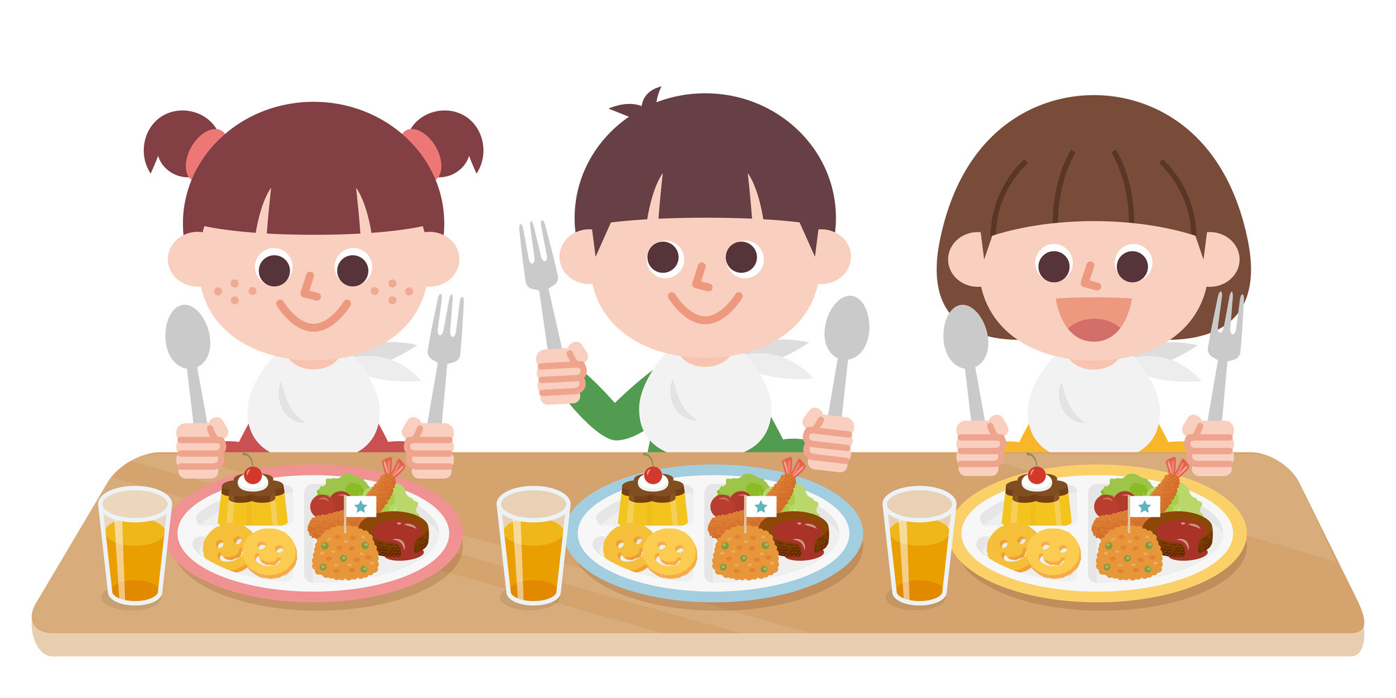 キッズのご飯を食べる様子を描いたイラスト