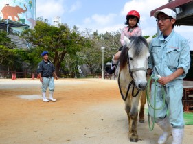 子どもが馬に乗っている様子