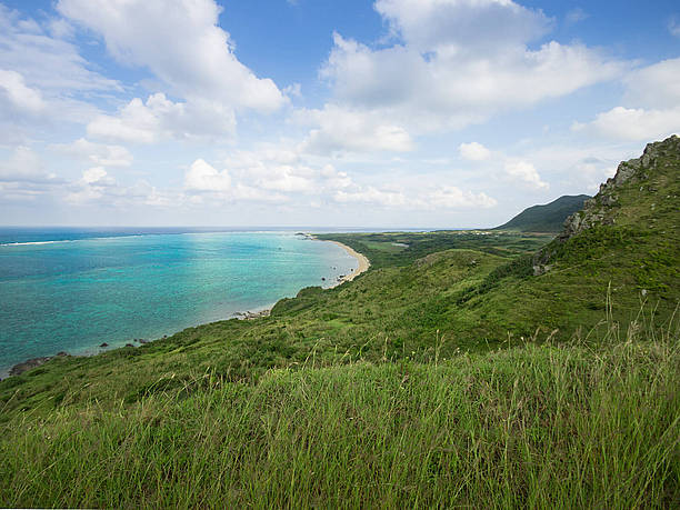 大地と海と空との色の違いに見惚れる