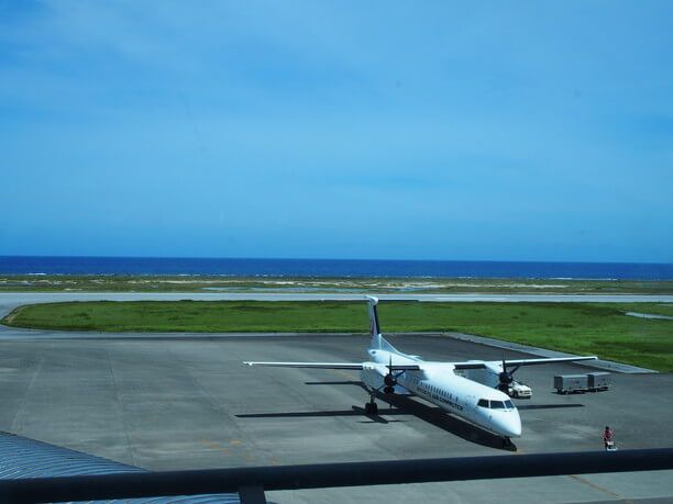 飛行機を見ながら